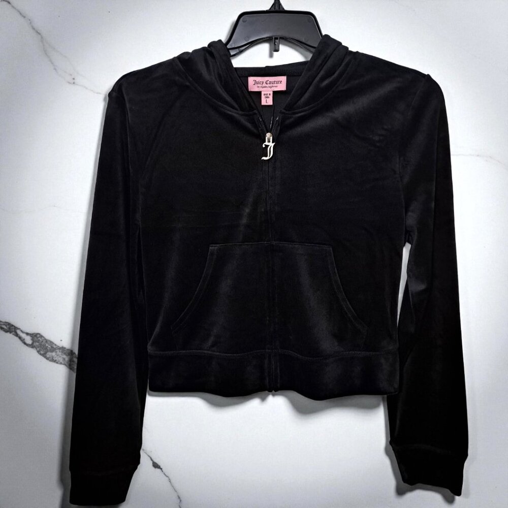 Juicy Couture Large Black Long Sleeve Hooded Jogger Top